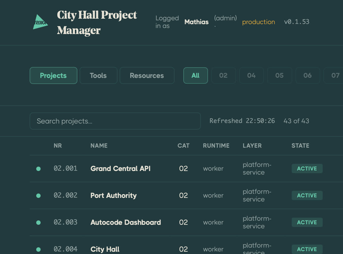 City Hall — Project Manager UI