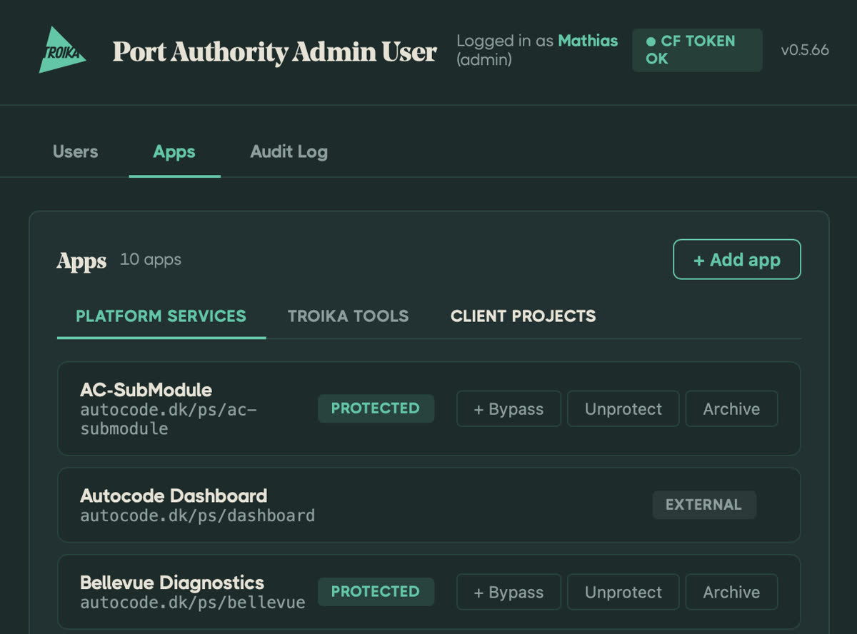 Port Authority — User og app management UI